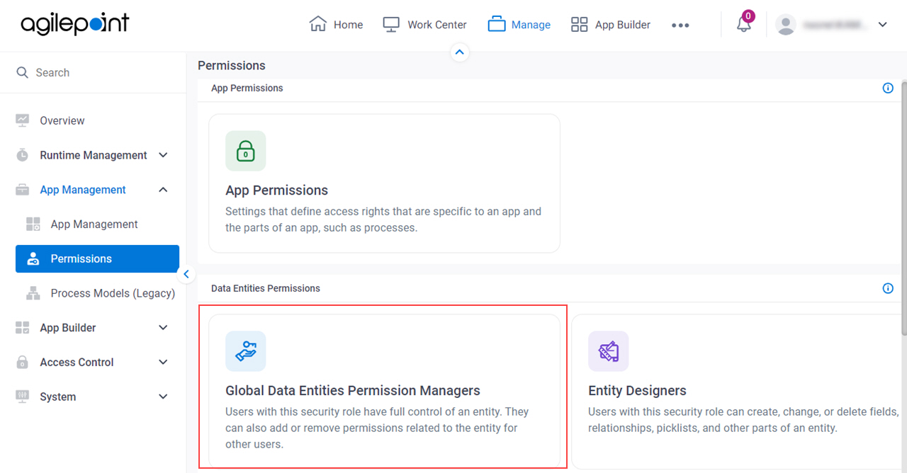 Click Global Data Entities Permission Managers