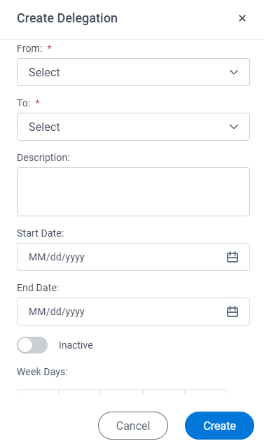 Create Delegation screen