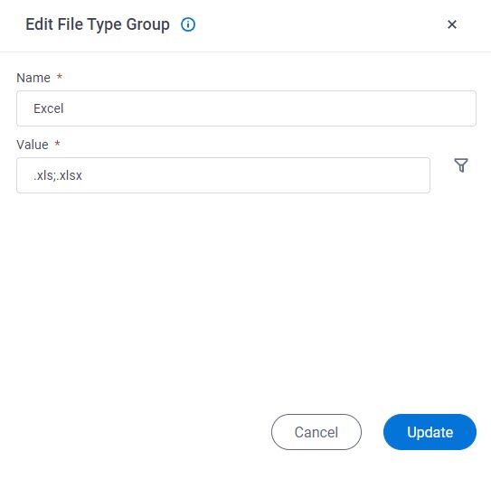 Edit File Type Group screen