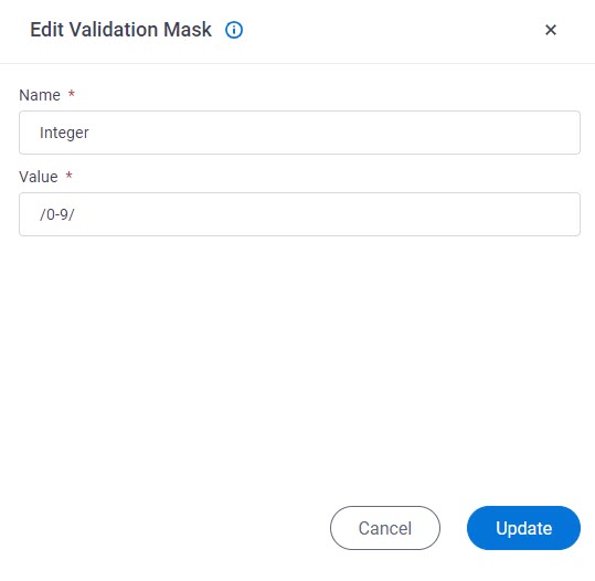 Edit Validation Mask screen