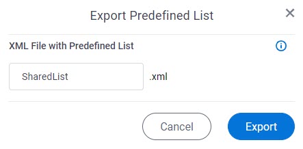Export Predefined List screen