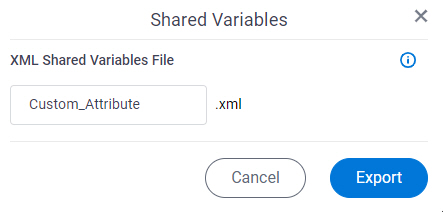 Export Shared Variables screen