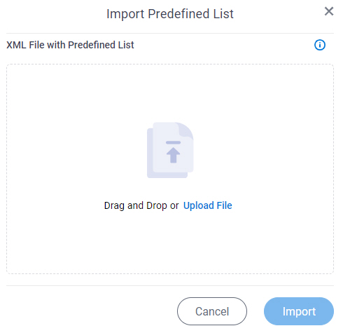 Import Predefined List screen