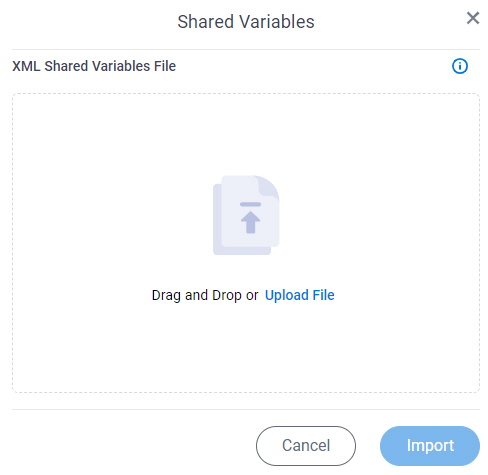Import Shared Variables screen