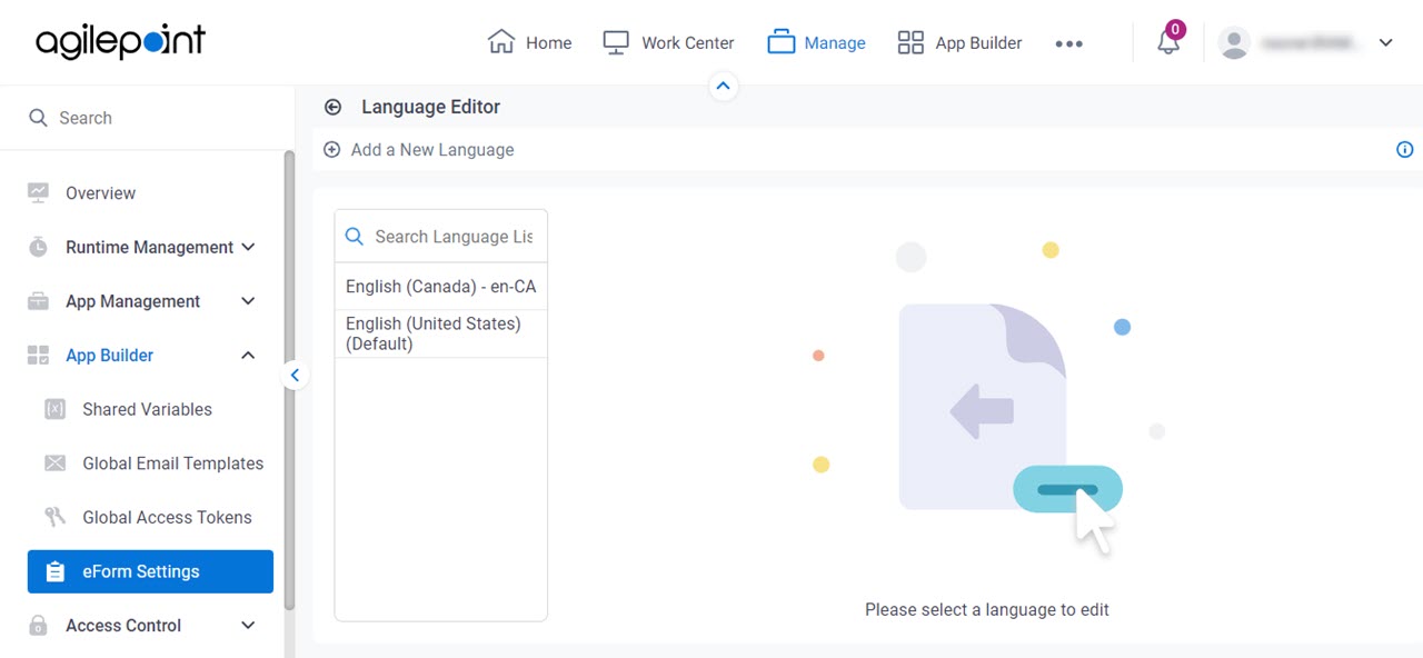 Language Editor screen