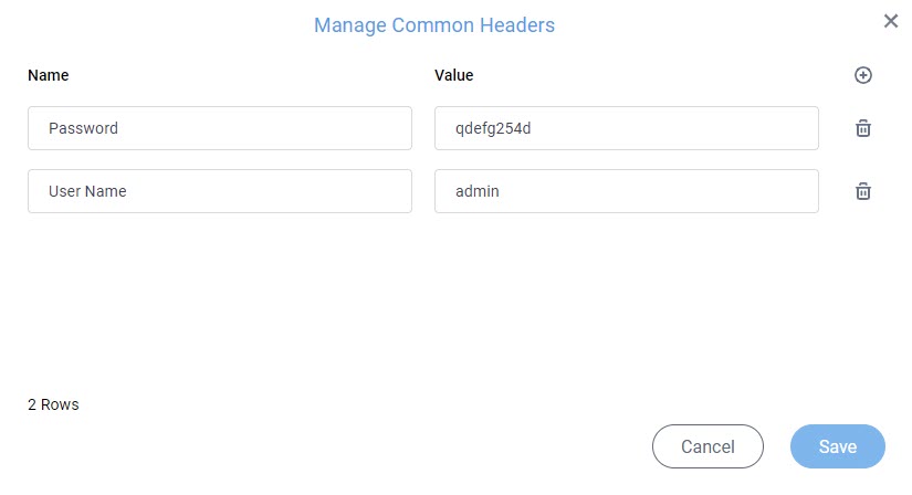 Manage Common Headers screen