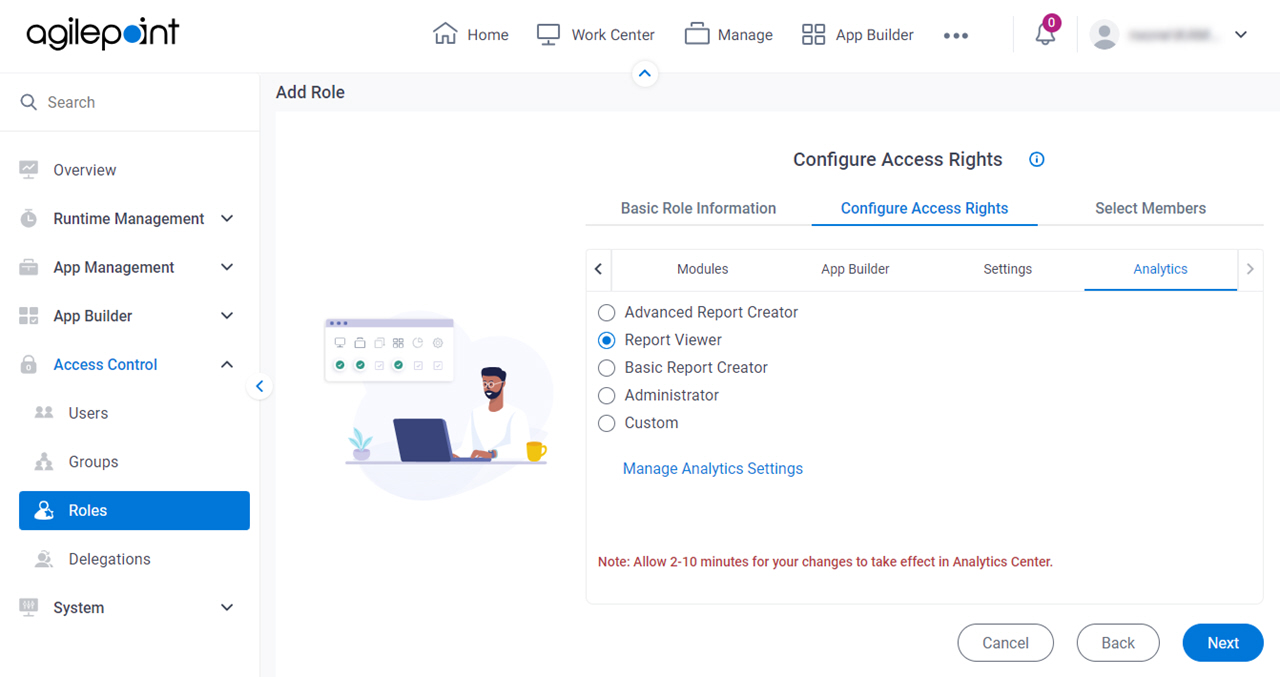 Add Role Configure Access Rights Analytics tab