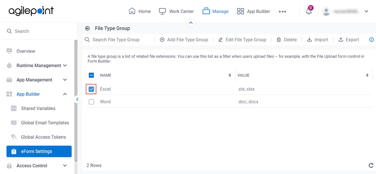 Select File Type Group