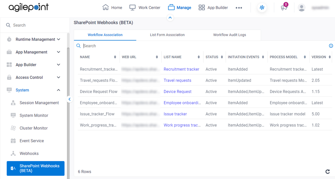 SharePoint Webhooks Workflow Association tab