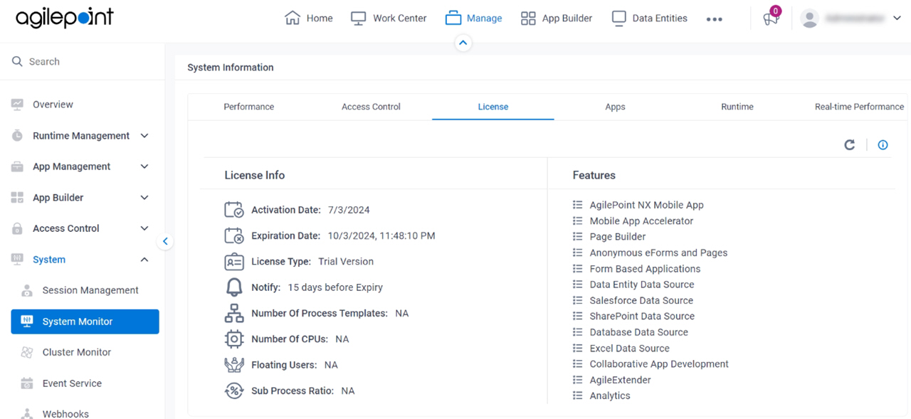 System Information License tab