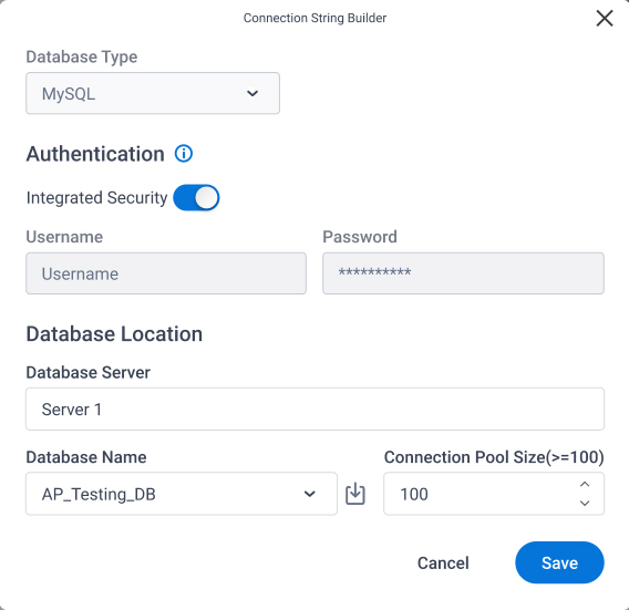 Connection String Builder screen