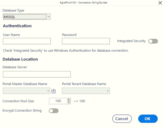 Connection String Builder screen