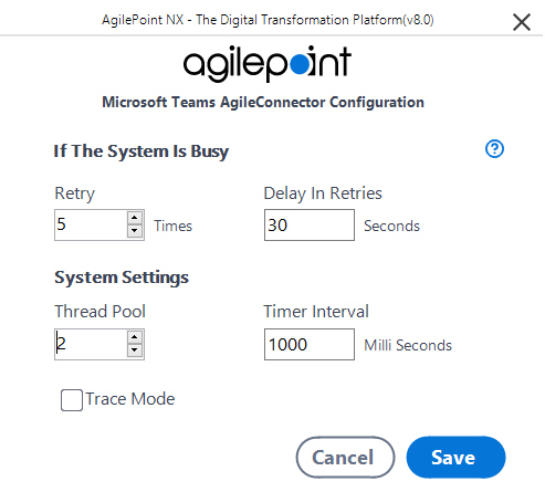 Microsoft Teams AgileConnector Configuration screen