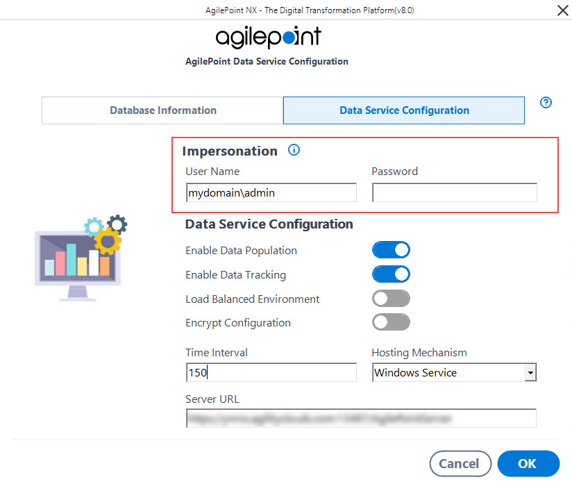 AgilePoint Data Services Configuration screen