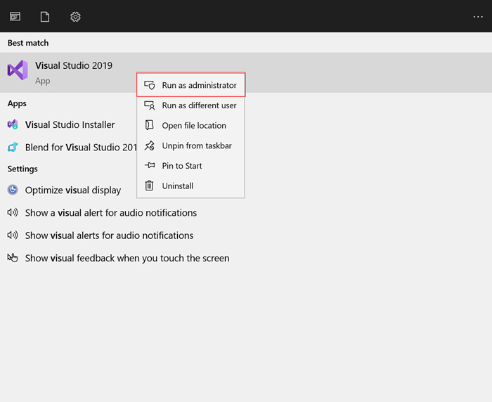 Open Microsoft Visual Studio screen