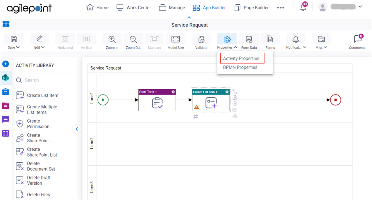 Click Activity Properties