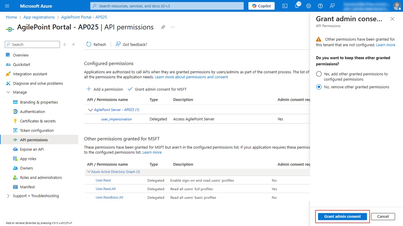 Click Grant Admin Consent