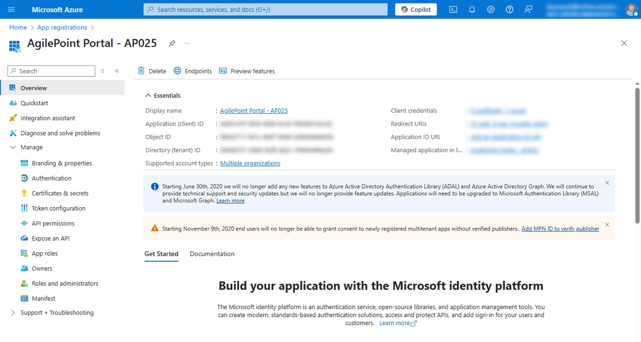 Shows Client ID And Tenant ID