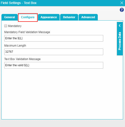 Text Box Configure tab