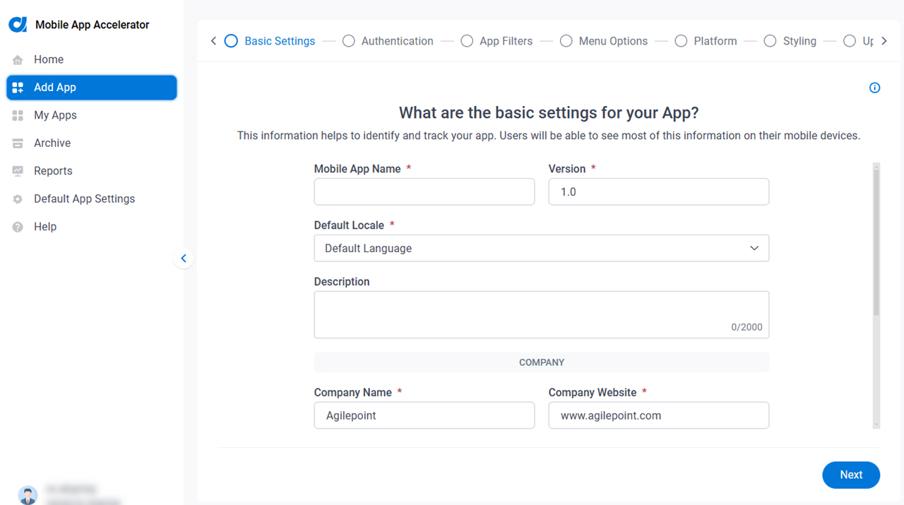 What are the basic settings for your app screen