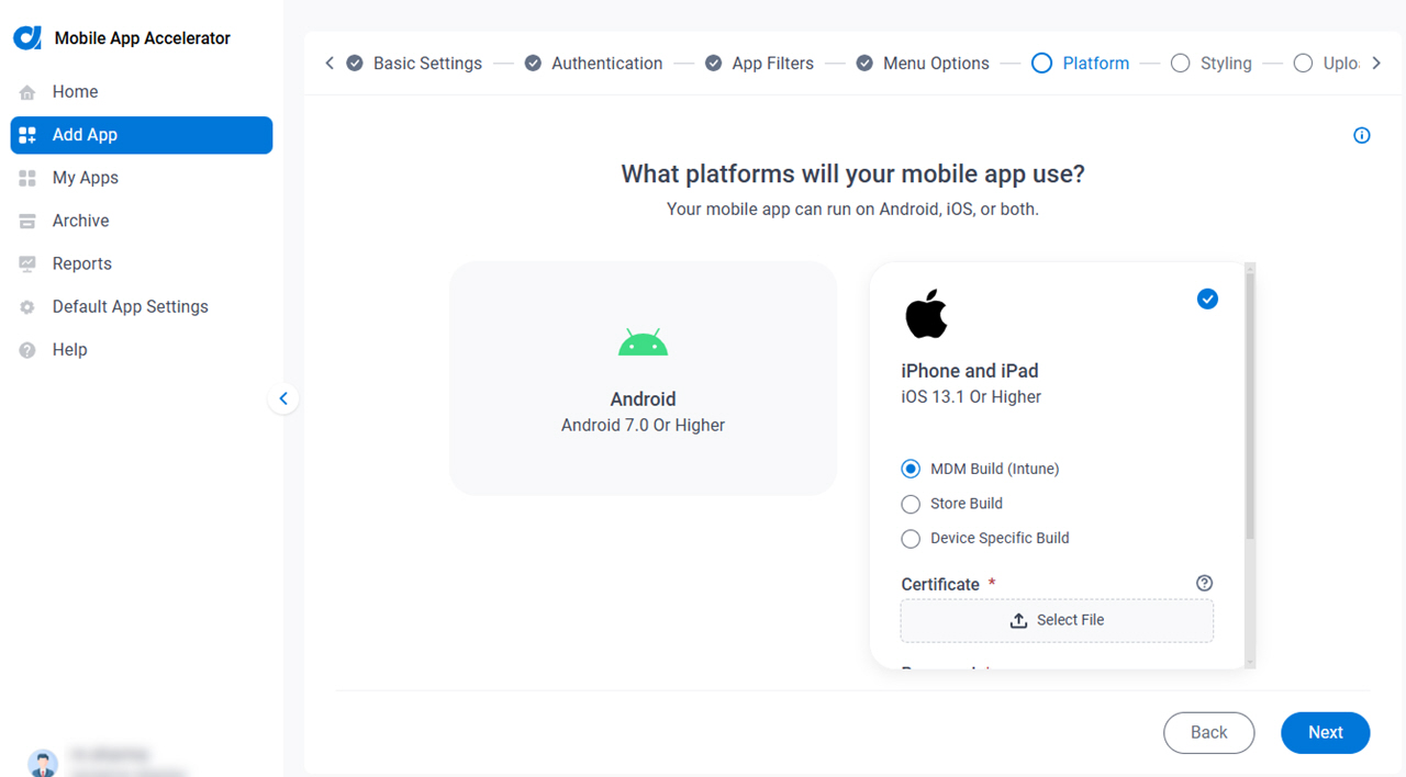 What platforms will your mobile app use screen iOS