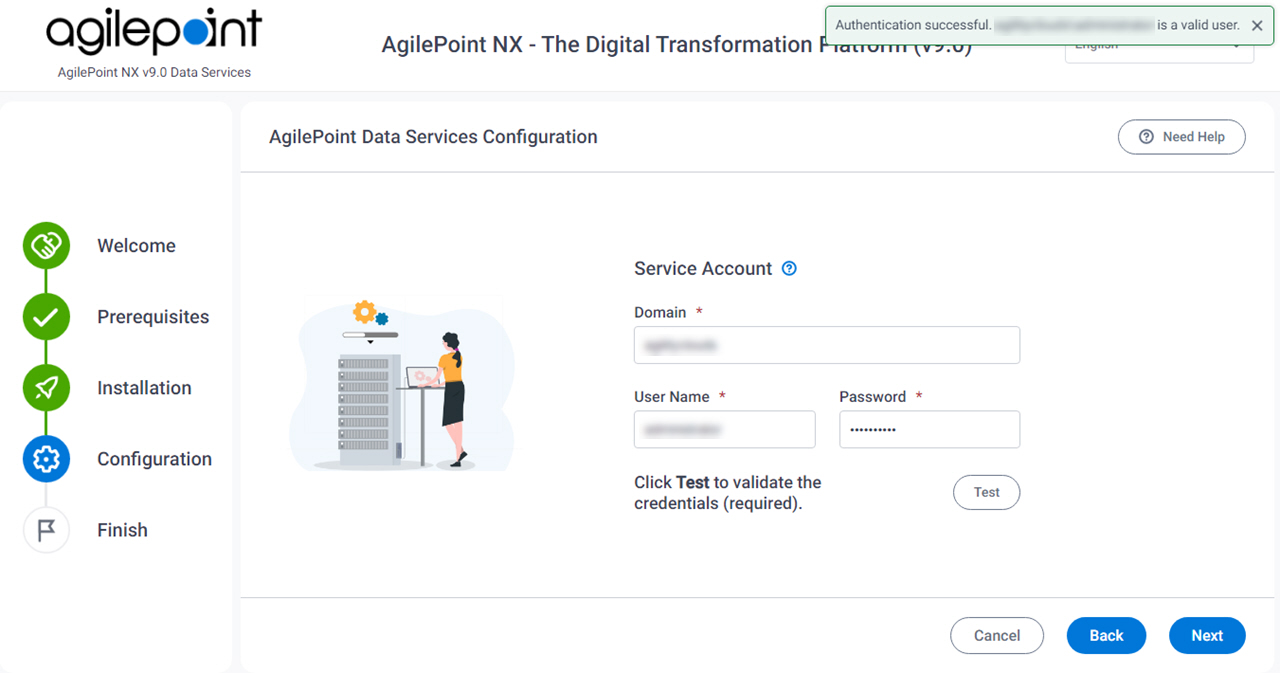 AgilePoint Data Services Authentication Successful Message screen