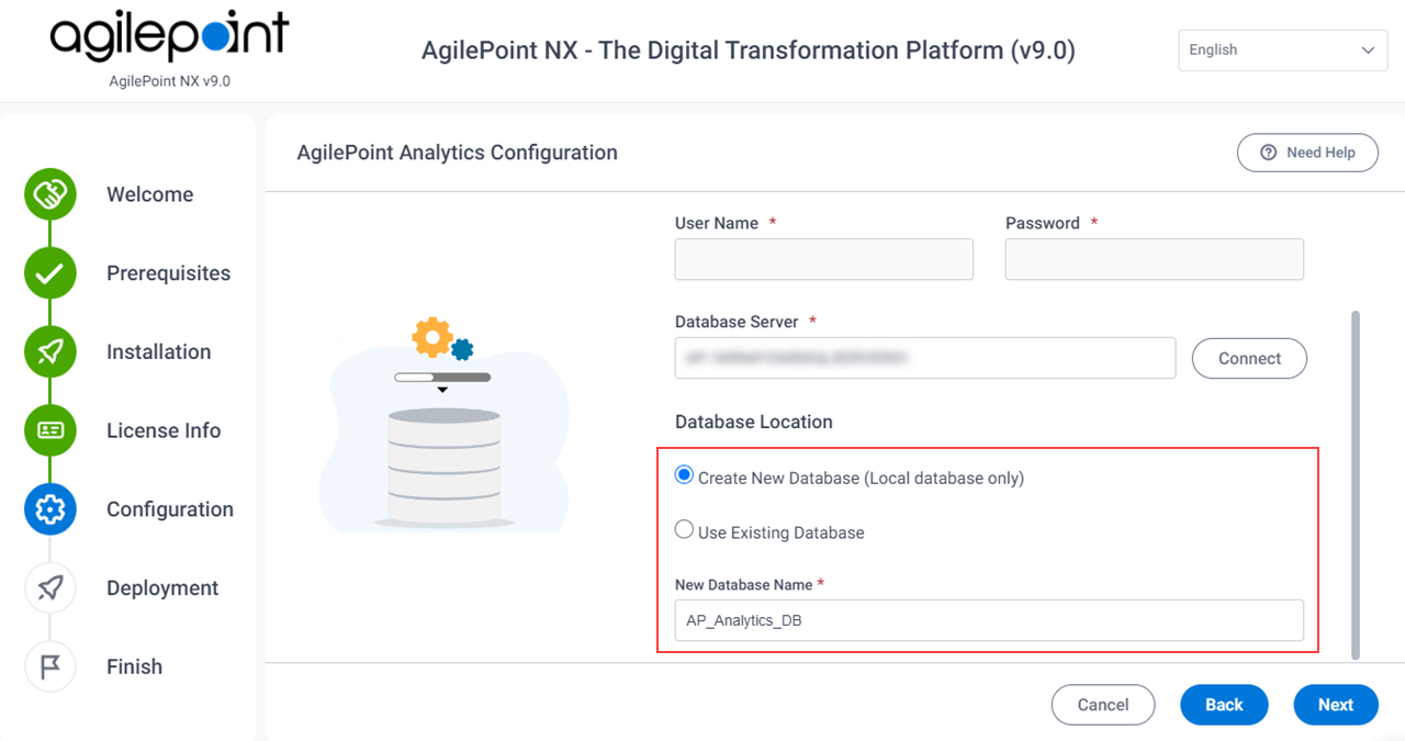 Report Center Configuration Reports Database screen