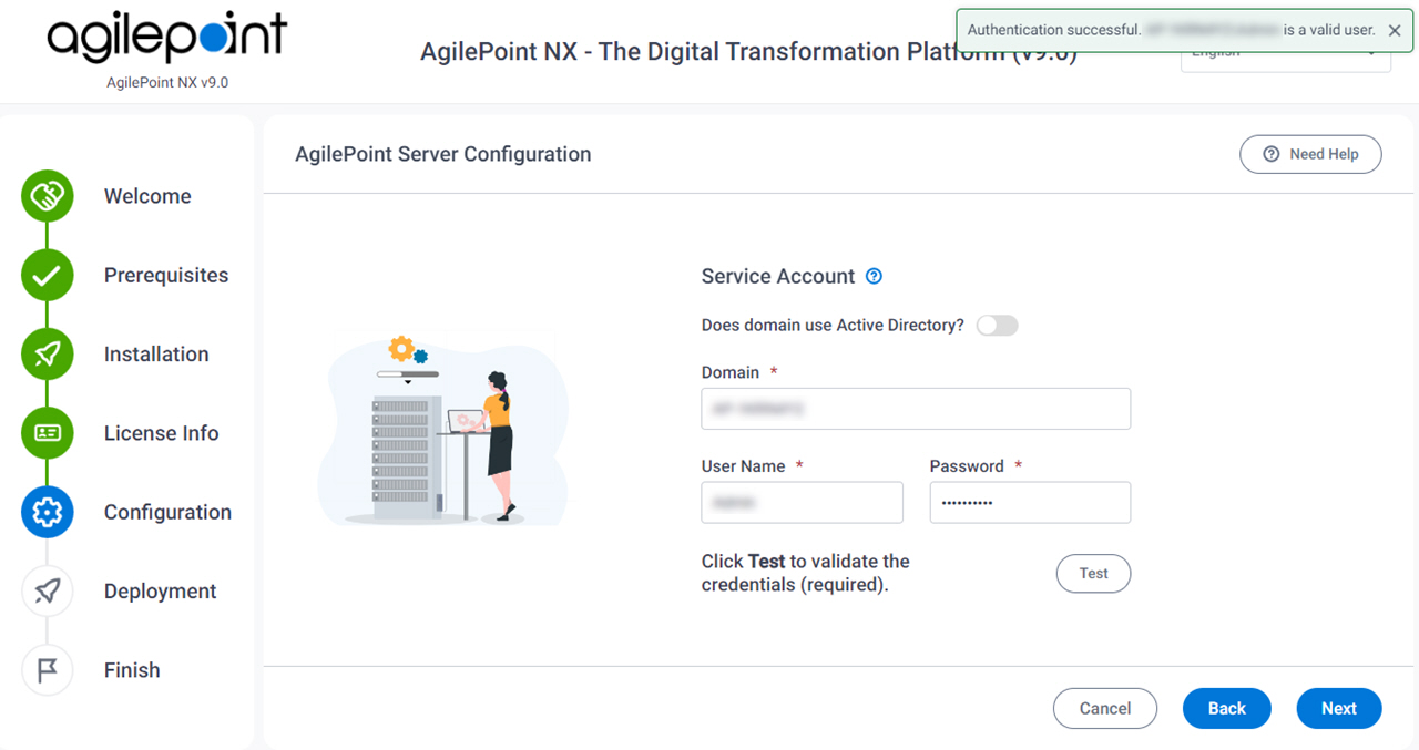 AgilePoint Server Authentication Successful Message screen