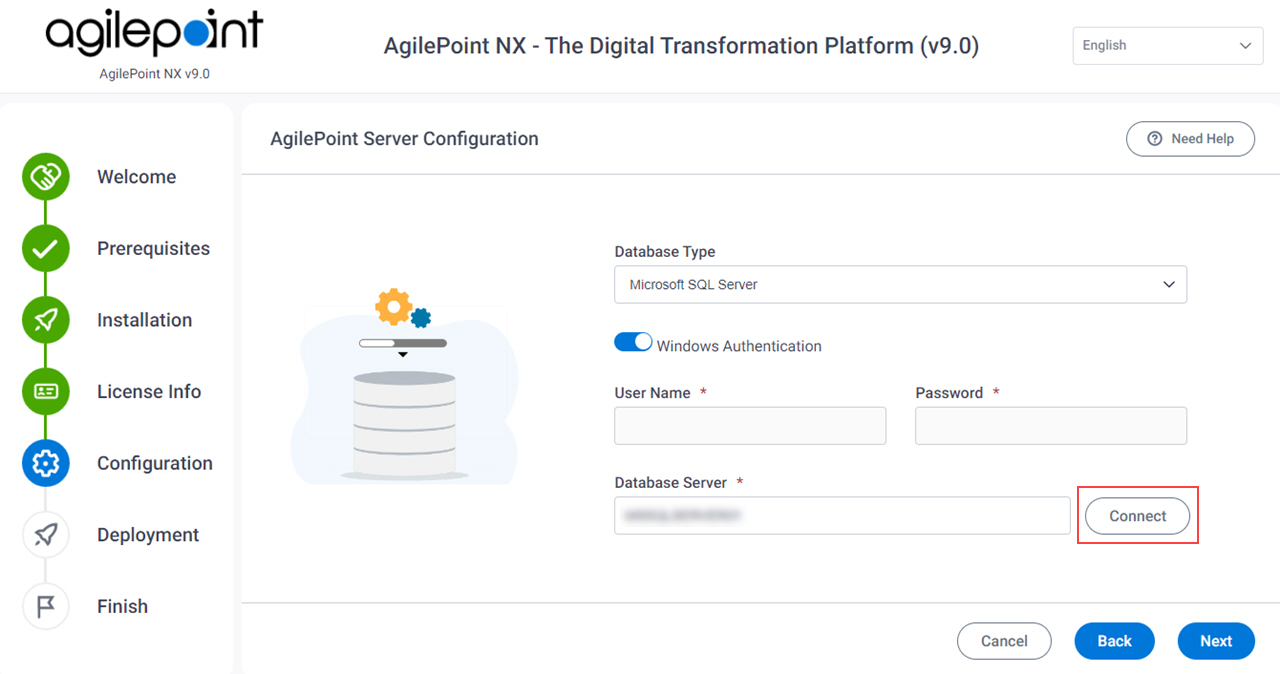 AgilePoint Server Configuration Database Server field