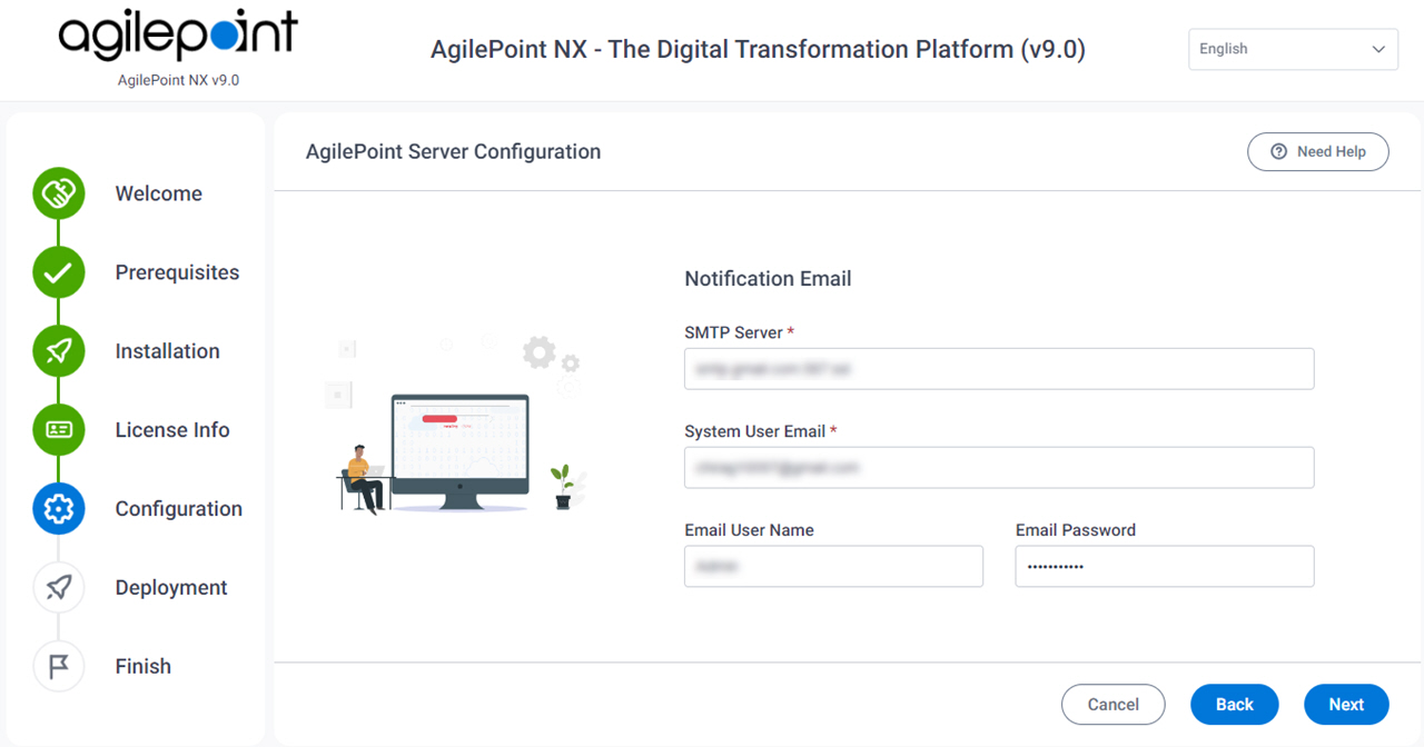 AgilePoint Server Configuration Notification E-mail screen