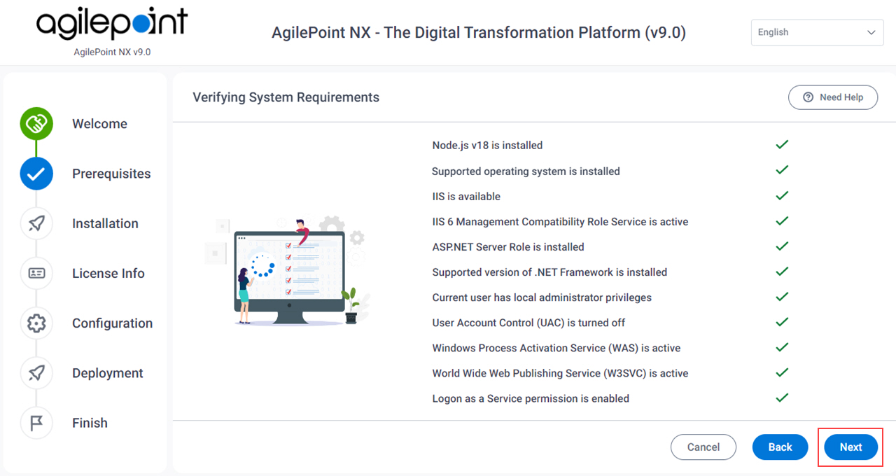 Verifying System Requirements screen AgilePoint Server