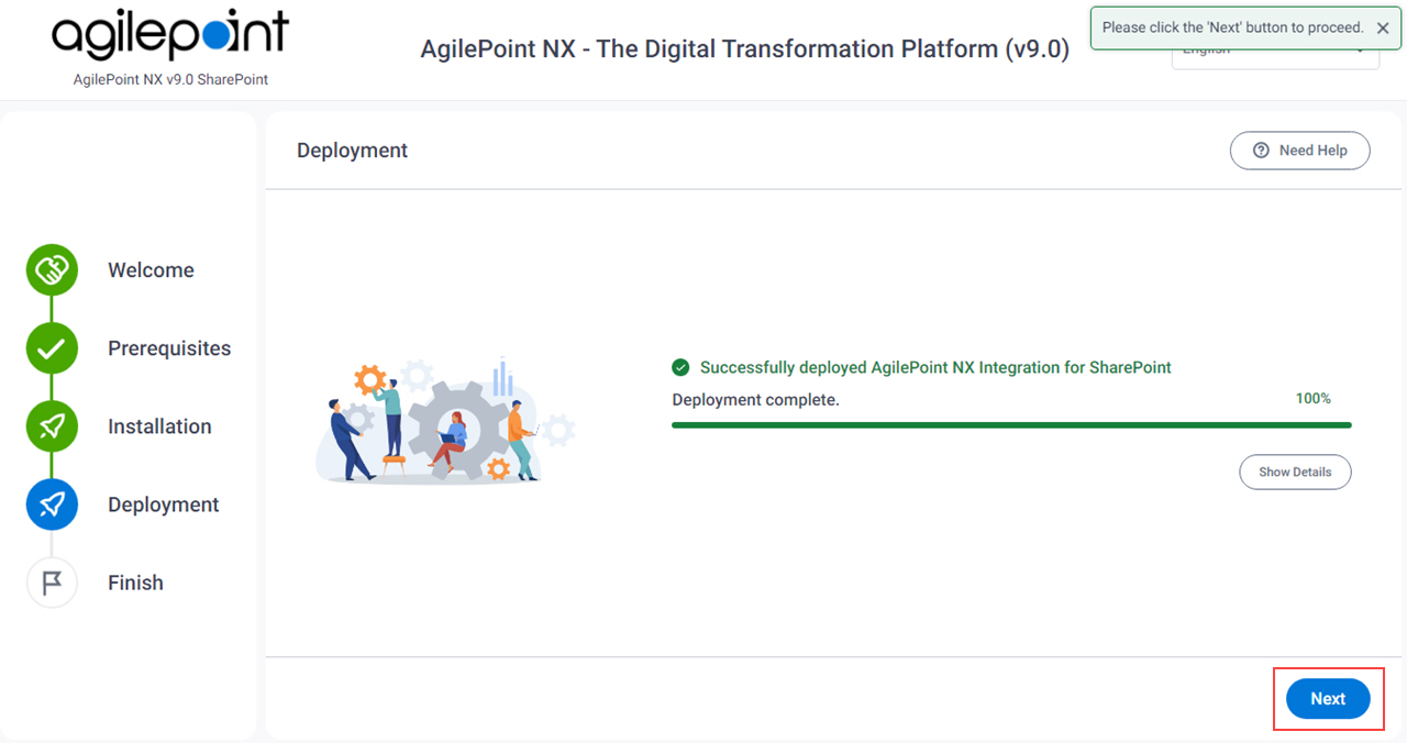 Deploying SharePoint Integration screen