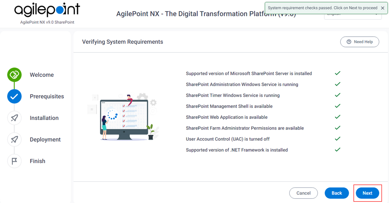 Verifying System Requirements screen SharePoint