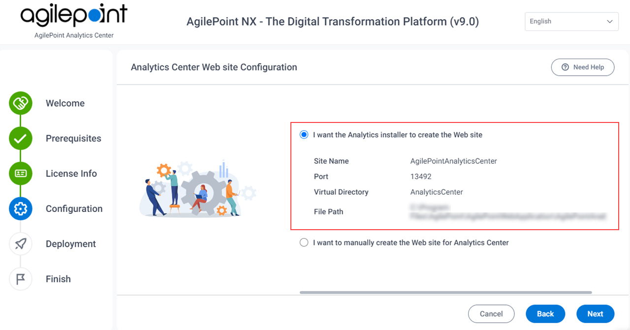 Analytics Center Website Configuration screen