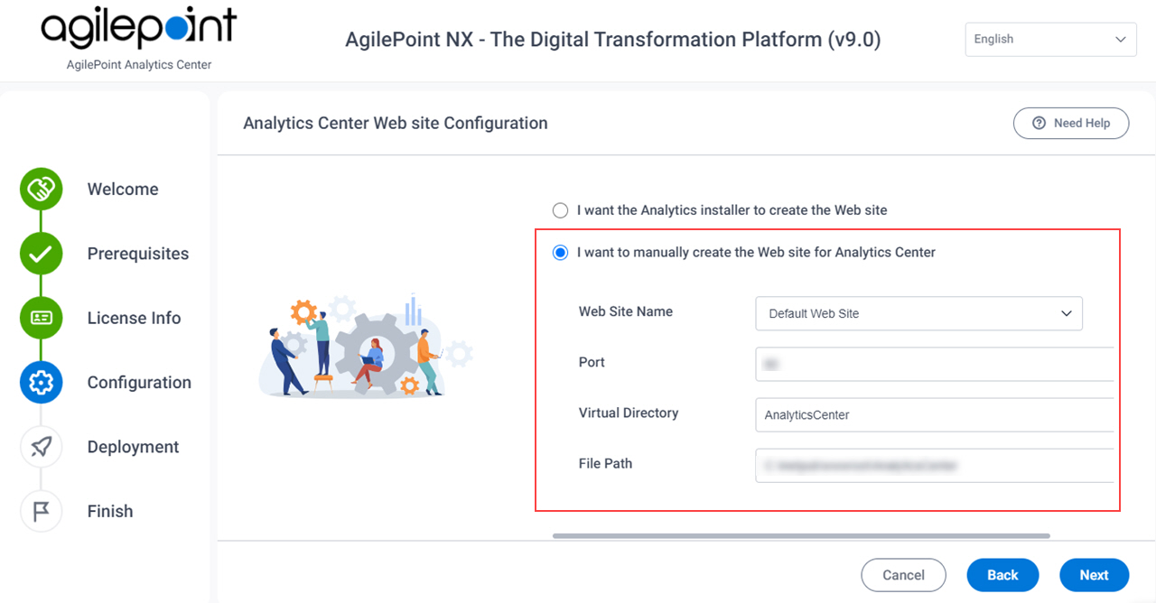 Analytics Center Site Configuration screen