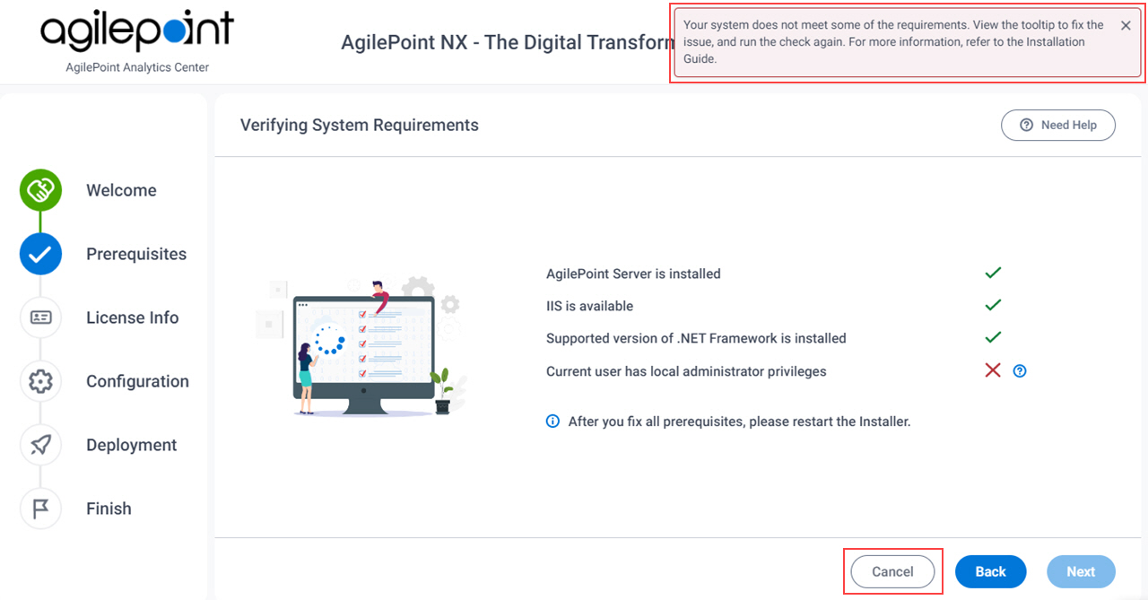 Verifying System Requirements Error screen AgilePoint SAP Connector