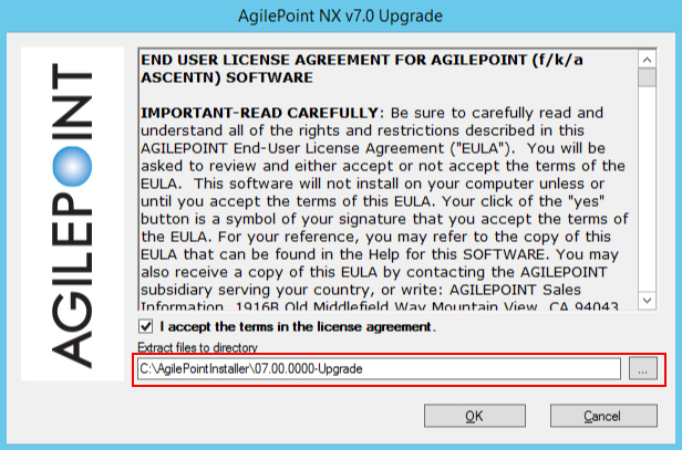 End User License Agreement for AgilePoint Software screen