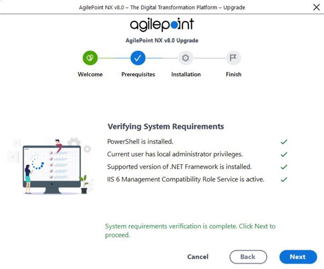 Verifying System Requirements screen Upgrade Installer