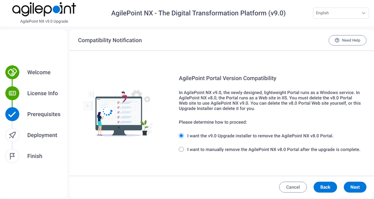 AgilePoint NX Portal Version Compatibility screen